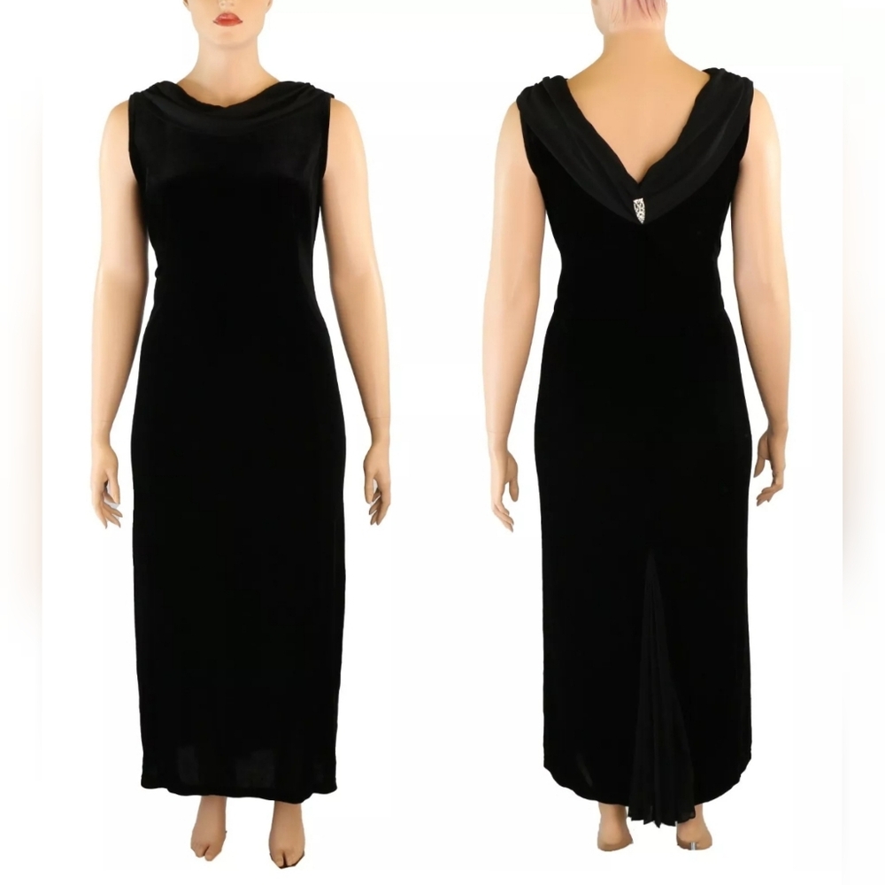 Ronni Nicole II Vintage 80s 90s Black Velvet Draped Back Party Prom Dress sz 24